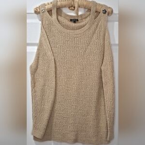 Caroline Biss Beige Cotton Blend Open Knit Sweater Top Sz S M